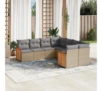YunCangg Salon de jardin 8 pièces en polyrotin beige avec coussins résistants aux intempéries pour terrasse, balcon et véranda Salon de salon flexible pour extérieur et jardin d'hiver