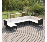 YunCangg Salon de jardin 8 pièces en polyrotin noir avec coussins, canapé d'extérieur résistant aux intempéries, pour terrasse, balcon, jardin d'hiver, véranda, peu encombrant et confortable