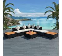 YunCangg Salon de jardin 8 pièces en polyrotin noir avec coussins, résistant aux intempéries, terrasse, balcon, mobilier d'extérieur avec table et coussins pour véranda et jardin d'hiver
