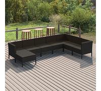 YunCangg Salon de jardin 8 pièces en polyrotin noir avec coussins, salon d'extérieur résistant aux intempéries pour terrasse, balcon, avec canapé, repose-pieds, polyvalent pour véranda, jardin d'hiver