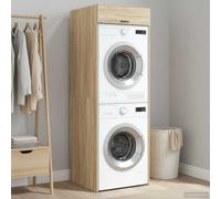 YunCangg Sonoma Lot de 2 armoires pour machine à laver 67,5 x 68 x 200 cm en bois avec beaucoup d'espace de rangement, porte avec charnières, poignées en barre noires, pour salle de bain, cuisine