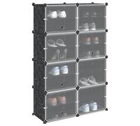 YunCangg Système d'étagères avec 8 cubes et portes en polypropylène noir, peu encombrant, étroit, empilable pour couloir, vestiaire, garde-robe, étagère à chaussures avec espace de rangement pour