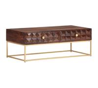 YunCangg Table basse en bois de manguier massif 112 x 50 x 40 cm avec deux tiroirs, finition naturelle, plateau de table stable pour salon, espace de rangement et rangement polyvalent