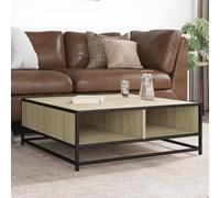 YunCangg Table basse en chêne Sonoma - 80 x 80 x 30 cm - En bois et métal - Table de salon avec étagère de rangement - Table d'appoint stable et moderne pour salon, canapé, salon, bureau, design