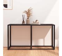 YunCangg Table console noire aspect marbre avec plateau en verre trempé - 140 x 35 x 75,5 cm - En acier revêtu par pulvérisation - Table d'appoint pour salon, chambre à coucher, couloir avec espace de