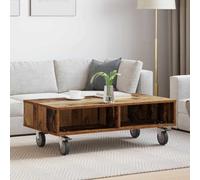 YunCangg Table d'appoint avec roulettes en bois vieilli 90 x 50 x 30 cm, table basse moderne avec espace de rangement, table de chevet polyvalente pour salon, chambre à coucher, bureau, canapé et