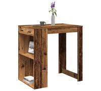 YunCangg Table de bar en bois vieilli, 102 x 70 x 103,5 cm, avec 2 étagères et tiroir, table de cuisine stable pour salle à manger, salon, peu encombrante, polyvalente, facile d'entretien
