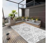 YunCangg Tapis d'extérieur ARAKIL gris clair 190 x 290 cm en polypropylène avec motif jacquard double couche, résistant et facile d'entretien, pour balcon, terrasse, camping, pique-nique et loisirs