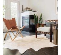 YunCangg Tapis en cuir de vachette véritable, 150 x 170 cm, beige, doux et durable, polyvalent comme tapis de couloir ou tapis pour salon, chambre à coucher, couloir, hall d'entrée, moderne, vintage