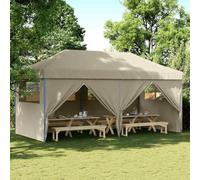YunCangg Tente de fête pop-up taupe 580 x 292 x 315 cm Tente de jardin en tissu Oxford avec panneaux latéraux et housse de pluie pour jardin, terrasse, balcon, fête, mariage, camping