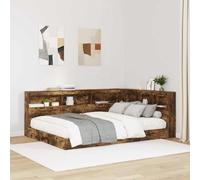 YunCangg Tête de lit de rangement en chêne fumé 135 cm avec station de charge, espace de rangement et cadre en acier solide pour chambre à coucher, lit double et chambre d'amis, design moderne