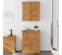 YunCangg VIGO Ensemble de meubles de salle de bain 2 pièces avec étagère et espace de rangement marron et marron miel, bois de pin massif, armoire de salle de bain murale et meuble bas pour invités WC