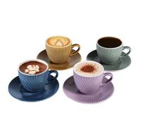 Yundu Set de 4 tasses à cappuccino en céramique moderne de 250 ml avec soucoupes, ensemble de tasses à espresso, parfait pour les lattes, mokas et matchas. (4 couleurs)