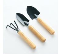 Yunhgft 3 Pièces Kit Outils Jardinage Mini avec Manche en Bois - Pelle, Transplantoir, Râteau pour Plantes et Balcon, Grand