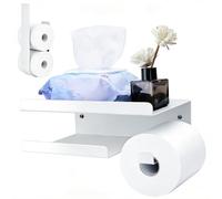 YUNISS 2 Pack Porte Papier Toilette Autocollant, Porte Papier WC sans Perçage avec Étagère, Porte Rouleau Papier Toilette en Acier Inoxydable avec 2 Méthodes de Montage (Blanc, Lot de 2)