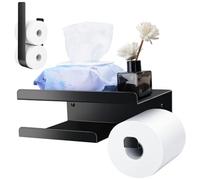 YUNISS 2 Pack Porte Papier Toilette Autocollant, Porte Papier WC sans Perçage avec Étagère, Porte Rouleau Papier Toilette en Acier Inoxydable avec 2 Méthodes de Montage (Noir, Lot de 2)