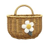 YunJove Panier Mural de Rangement, Bac de Rangement Imitation Rotin pour Fruits, Magazines et Articles de Toilette, Semicircle L Flower