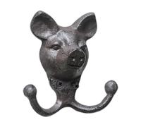 YunJove Patère Murale Tête d'animal, Patère Double, Patère Rustique avec Vis pour Clés, Vêtements et Serviettes, Cochon
