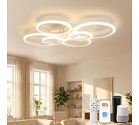YUNLONG Lustre Salon Intelligent Compatible Avec Alexa Et Google Home, WiFi Luminaire Plafonnier 6 Anneaux, LED Éclairage De Plafond Dimmable Avec Télécommande, 3200LM, Pour Chambre, Bureau, Blanc