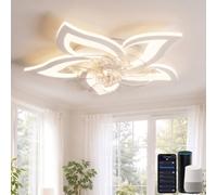 YUNLONG Plafonnier Ventilateur de Plafond Compatible avec Alexa et Google Assistant, Ventilateur Plafond avec Lumiere Silencieux, Moteur DC Eté Hiver, Dimmable, Fonction Mémoire, pour Chambre, Blanc