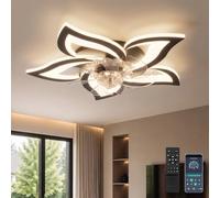 YUNLONG Plafonnier Ventilateur Design Silencieux Reversible Lampe Ventilateur Plafond avec Telecommande Dimmable 6 Vitesses DC Motor Ventilateur Plafond avec Lumiere Moderne, Noir