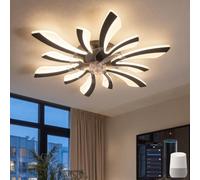 YUNLONG Smart Plafonnier Ventilateur de Plafond, WiFi Ventilo Plafond avec Lumière Compatible with Alexa Google Home, Luminaire Ventilateur Techo pour Chambre, Cuisine, Noir