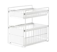 Yunmeryker Meuble de Rangement Cuisine, Organisateur Étagère Métallique 2 Niveaux, Chariot à roulettes Coulissant sous Évier, Petit modèle (40cm L x 22cm l