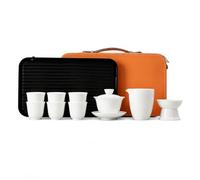 Yunmeryker Set à thé chinois portable, coffret nomade en porcelaine blanche, gaiwan et 6 tasses, plateau inclus, design néo-chinois tendance gu (#0358)
