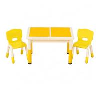 Yunmeryker Table d'activités rectangulaire pour Enfant 90 × 60 cm, incluant 2 chaises et Rangement intégré, Jeux et Dessin, Jaune : Table rectangulaire, u