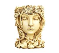 Yunmeryker Visage Pot à Fleurs Tête Orchidée Vase Résine Imperméable Forme Fille Ornement Convient Boutique Maison Bureau Studio, Bois