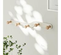 YunNasi Patère Murale Blanche Sans Perçage à 5 Crochets en Bois 35cm | porte-manteau mural sans perçage,pour chambre d'enfant, entrée, salon et chambre