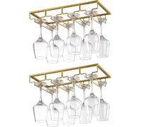 YunNasi Porte-verres à vin Noir Métal 4 rangées Porte-verres sous armoire 2 pièces