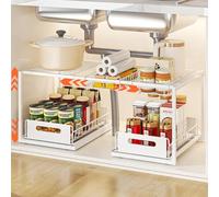 YunNasi Rangement Sous Évier Extensible 2 Niveaux en Métal, Blanc, B-Style | Hauteur Réglable & Tiroir Coulissant, Meuble de Rangement Organisateur pour Cuisine, Salle de Bain, Placard