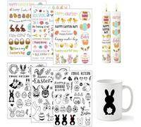 YUNNINGMENG Lot de 6 tatouages de bougies de Pâques - Autocollants de transfert d'eau pour bougies - Motifs de Pâques - Lapins et œufs - Décoration de bougie DIY pour fête de Pâques, décoration et