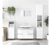 Yunovire Armoire de salle de bain en bois blanc 80 x 33 x 60 cm avec porte, 4 tiroirs, pieds en fer, installation de porte flexible, espace de rangement pour salle de bain, WC d'invités et buanderie