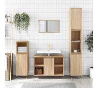 Yunovire Armoire de salle de bain en chêne Sonoma 80 x 33 x 60 cm avec pieds en fer, 1 porte, 4 compartiments ouverts, installation de porte flexible, espace de rangement pour salle de bain, WC