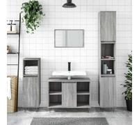 Yunovire Armoire de salle de bain gris Sonoma en bois avec porte et 4 compartiments ouverts - 80 x 33 x 60 cm - Meuble de salle de bain pour salle de bain - WC avec pieds en fer - Montage flexible
