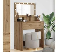 Yunovire Coiffeuse de chambre à coucher en chêne Artisan 80 x 39,6 x 135 cm avec éclairage LED, miroir, tiroir, espace de rangement, commode de maquillage, table cosmétique pour beauté, organisateur