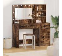 Yunovire Coiffeuse marron en bois - 78,5 x 41 x 135 cm - Avec éclairage LED - 6 tiroirs - 2 étagères de rangement - Table cosmétique - Organiseur de maquillage pour chambre à coucher et salle de bain