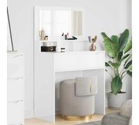 Yunovire Coiffeuse pour chambre à coucher - Blanc brillant - 80 x 39,6 x 135 cm - En bois avec tiroir et miroir - Commode de maquillage avec espace de rangement pour organisateur de beauté - Convient