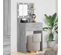Yunovire Coiffeuse pour chambre à coucher - En bois sonoma gris - 80 x 39,6 x 135 cm - Avec éclairage LED - Tiroir de rangement - Miroir - Organisateur de maquillage - Commode pour beauté et