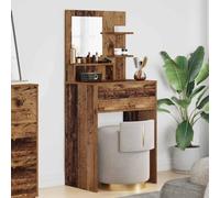 Yunovire Coiffeuse pour chambre à coucher - En bois vieilli - 80 x 39,6 x 135 cm - Avec tiroir et étagère - Commode de maquillage avec miroir pour chambre à coucher et salle de bain