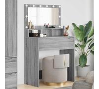 Yunovire Coiffeuse pour chambre à coucher - Gris sonoma - 80 x 39,6 x 135 cm - En bois avec éclairage LED - Tiroir - Miroir - Commode de maquillage - Organisateur de rangement pour chambre de fille