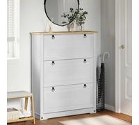 Yunovire Corona Armoire à chaussures blanche en pin massif 99 x 32 x 122 cm avec tiroir et étagère étroite peu encombrante pour couloir, couloir, garde-robe comme étagère à chaussures et organisateur