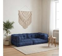 Yunovire Ensemble de canapé modulaire 3 pièces en tissu indigo 140 x 70 x 36 cm respirant pour intérieur et extérieur avec coussins d'assise ergonomiques antidérapants lavables polyvalents