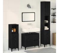 Yunovire Ensemble de meubles de salle de bain - 3 pièces - Aspect chêne noir - Montage mural avec meuble sous lavabo, armoire haute, armoire suspendue pour salle de bain, toilettes, buanderie, espace