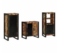 Yunovire Ensemble de meubles de salle de bain avec étagère en bois massif recyclé 3 pièces avec tiroir, porte, compartiment pour salle de bain, WC d'invités, buanderie, montage mural, espace de