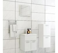 Yunovire Ensemble de meubles de salle de bain en bois blanc avec meuble sous lavabo, miroir et étagère de salle de bain pour salle de bain, toilettes, espace de rangement et rangement mural