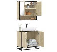 Yunovire Ensemble de meubles de salle de bains en chêne Sonoma, à base de bois, avec meuble de lavabo et armoire à miroir, rangement mural pour salle de bain, invités, toilettes, buanderie, commode