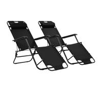 Yunovire Lot de 2 chaises longues pliantes noires avec repose-pieds, pliables, réglables, ergonomiques, pour jardin, terrasse, balcon, piscine, extérieur, camping, chaise longue de relaxation avec